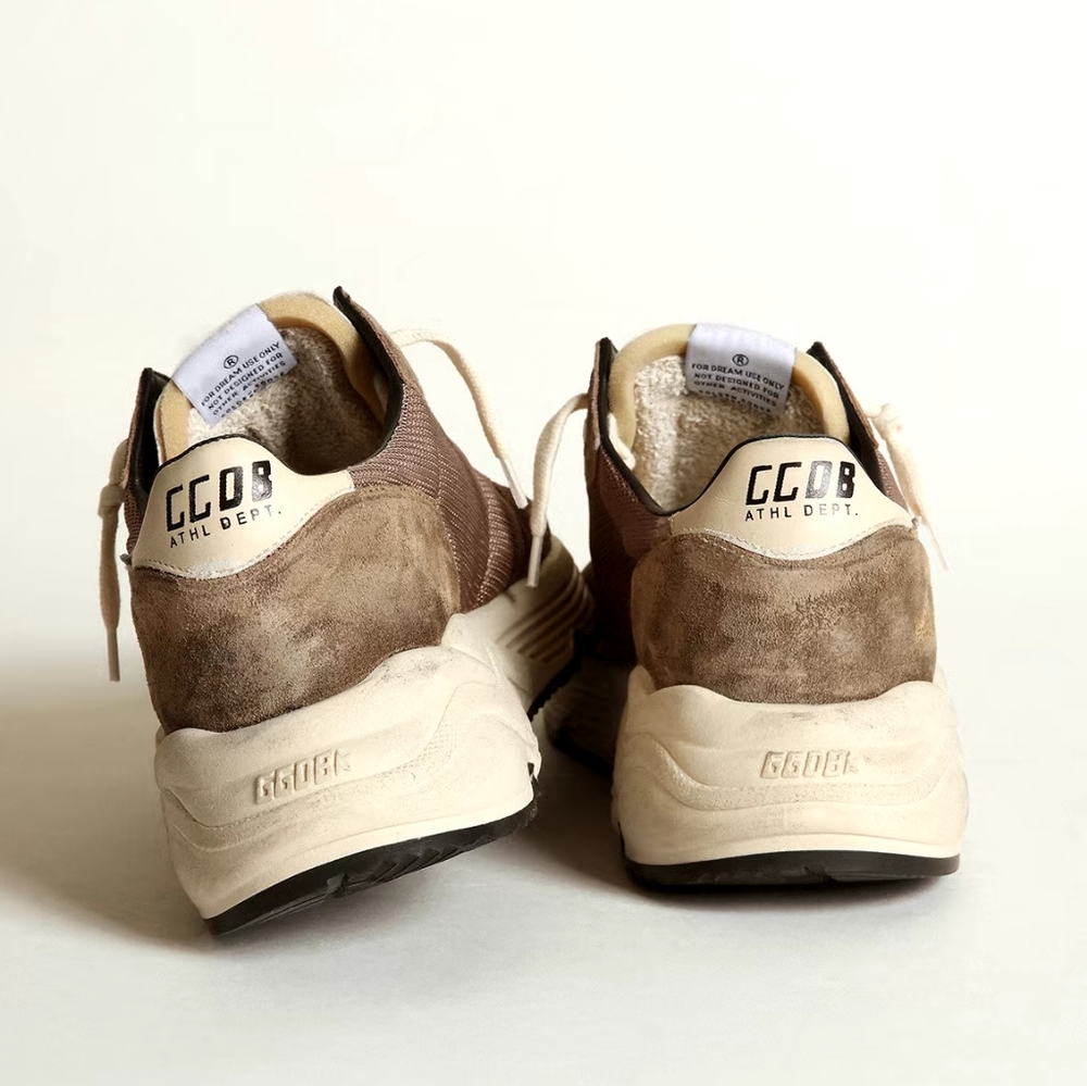 Golden Goose Running Sole Sneakers in Olive-Green Mesh and Leather - Picture 5 of 12